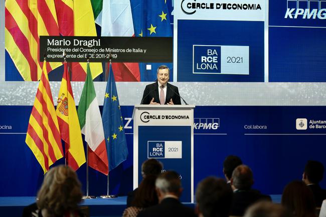 Il Presidente del Consiglio Mario Draghi a Barcellona, in occasione del conferimento del 