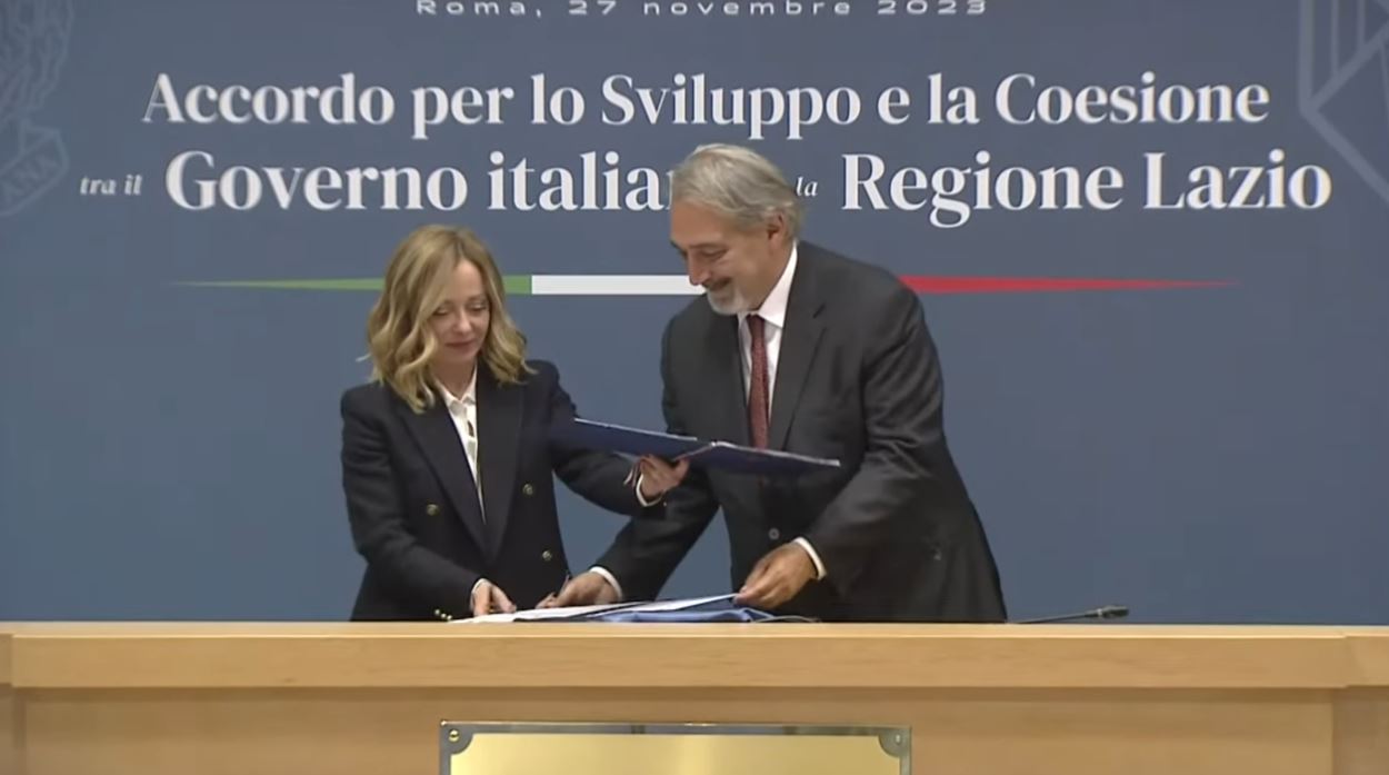 Il Presidente Meloni alla Firma dell'Accordo per la Coesione Governo - Regione Lazio
